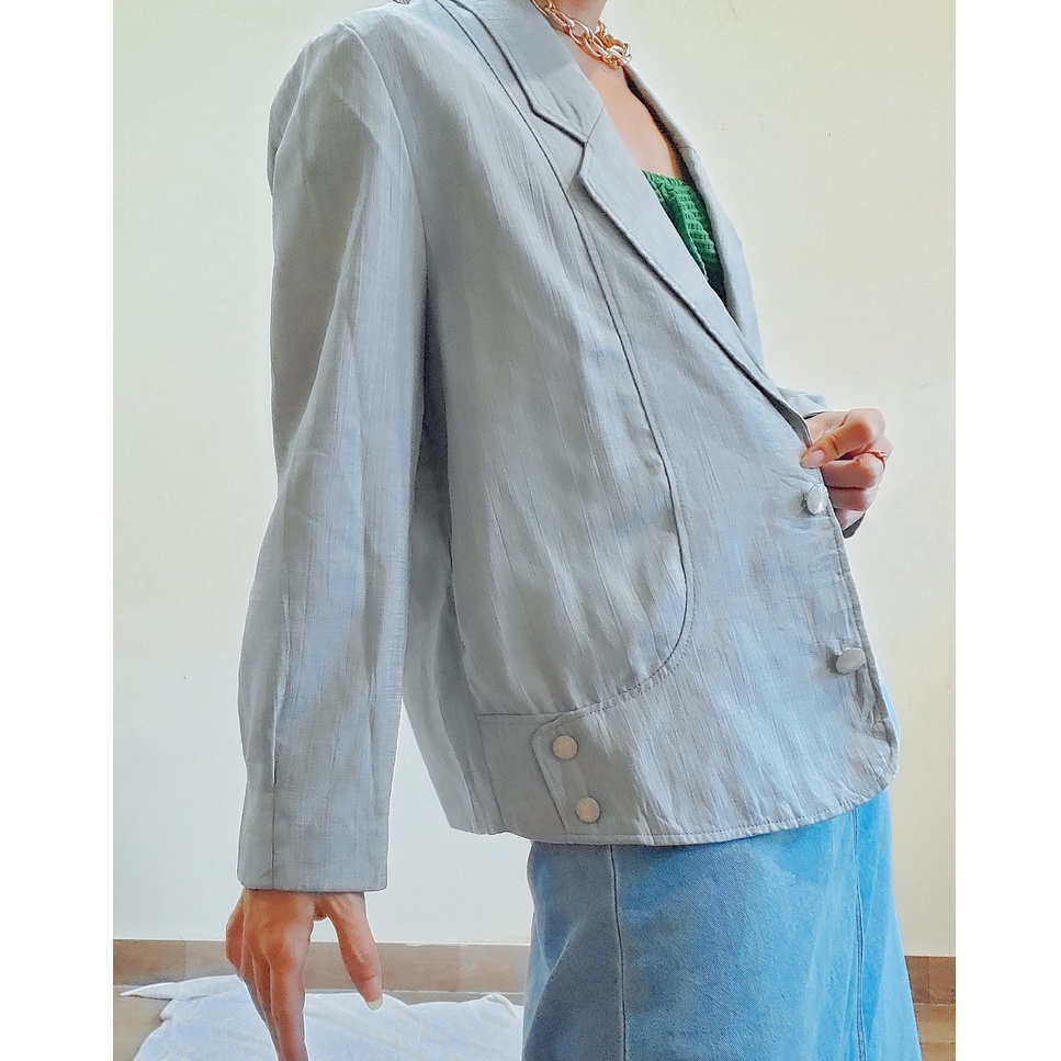 ÁO VEST BLAZER DÁNG CỔ ĐIỂN, FORM RỘNG 2hand màu xanh mint ( Collec9)