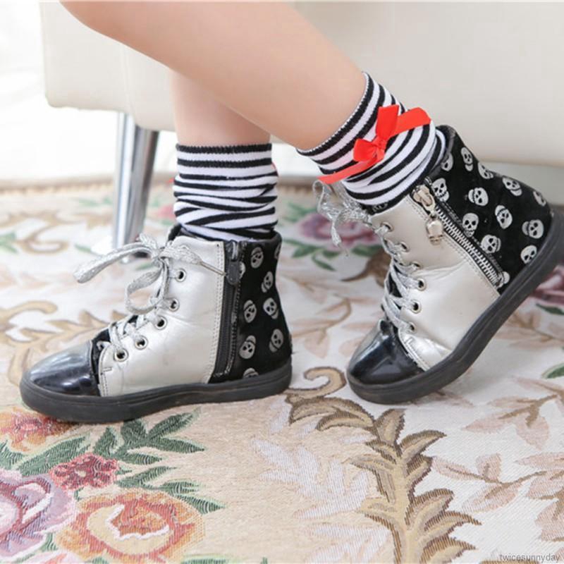 Vớ Cotton Cao Cổ Họa Tiết Sọc Ngang Xinh Xắn Dành Cho Bé Gái