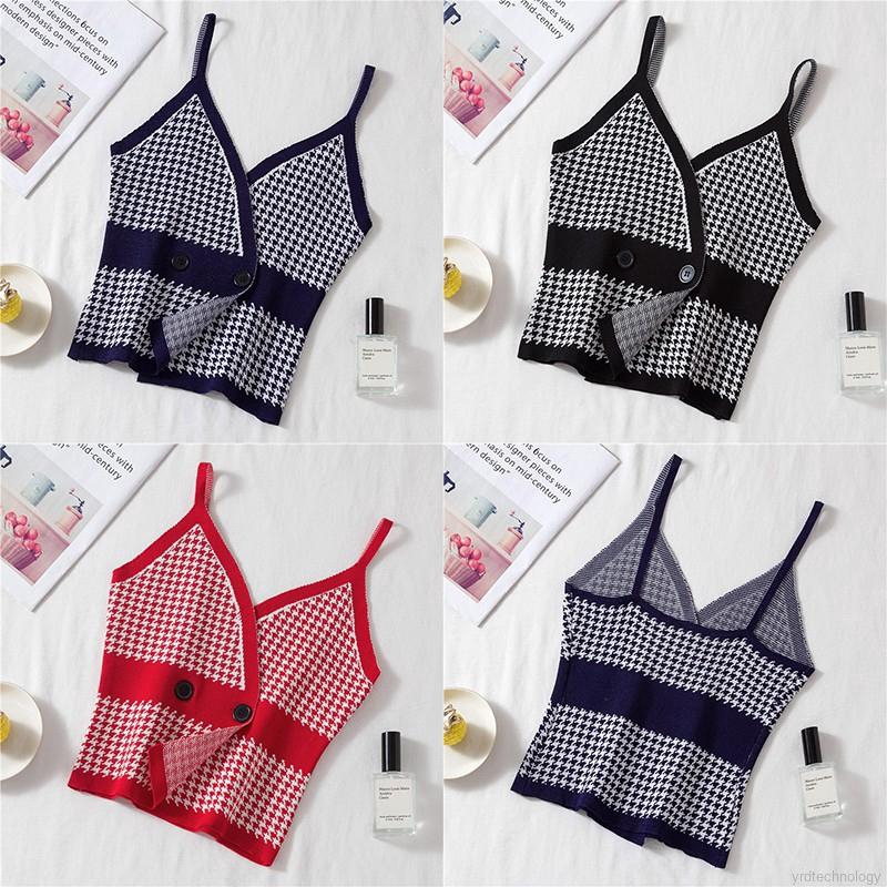 Summer Women Plaid Print Sleeveless Sexy Short Camisole | BigBuy360 - bigbuy360.vn