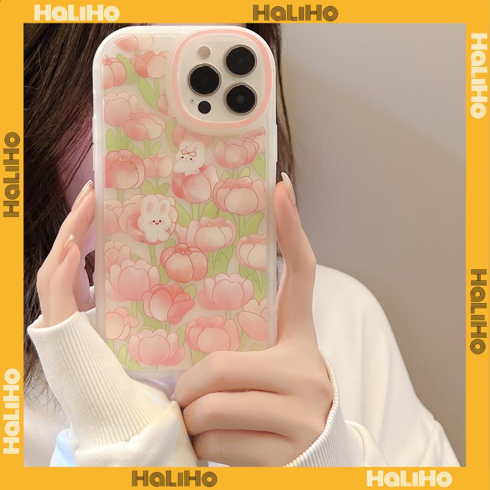 iPhone Case Silicone Soft Case Clear Case TPU Airbag Shockproof Full Coverage Protection Camera Pink Flower Rabbit For iPhone 13 Pro Max iPhone 12 Pro Max iPhone 11 iPhone 7 Plus