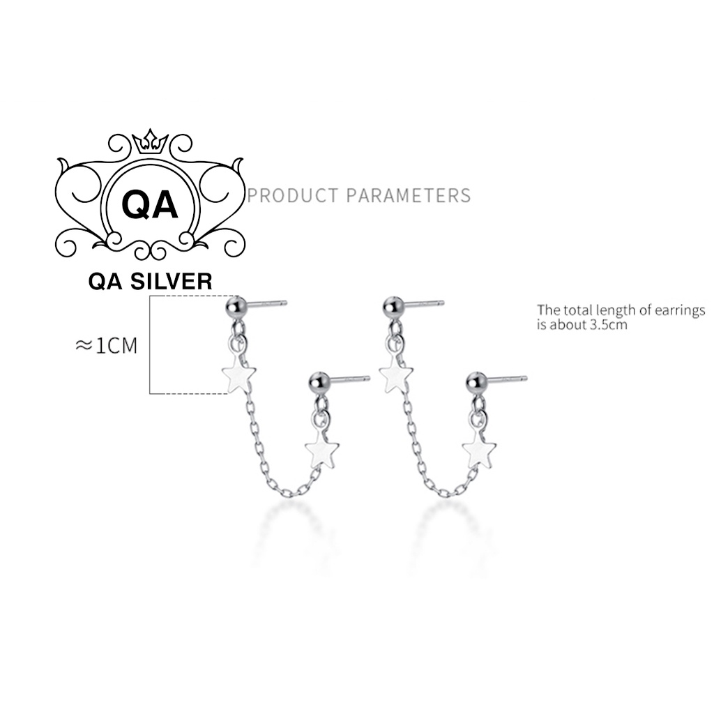 Khuyên tai bạc ngôi sao 2 lỗ bông tai kẹp vành S925 STAR Silver Earrings QA SILVER EA210210