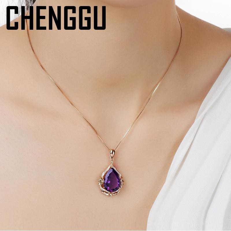 vòng cổ Mạ Vàng Hồng 18k Đính Đá Thạch Anh Tím Thời Trang Cho Nữ