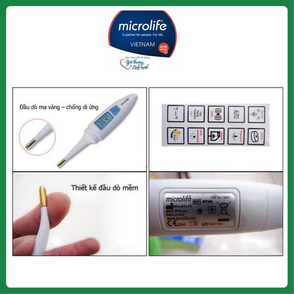 [Đo nhanh, 10 giây cho kết quả] Nhiệt kế điện tử Microlife MT200 - đầu mềm mạ vàng , chống kích ứng da