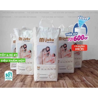 Bịch 50 miếng bỉm/tã quần cao cấp Mijuku đủ size M, L, XL, XXL