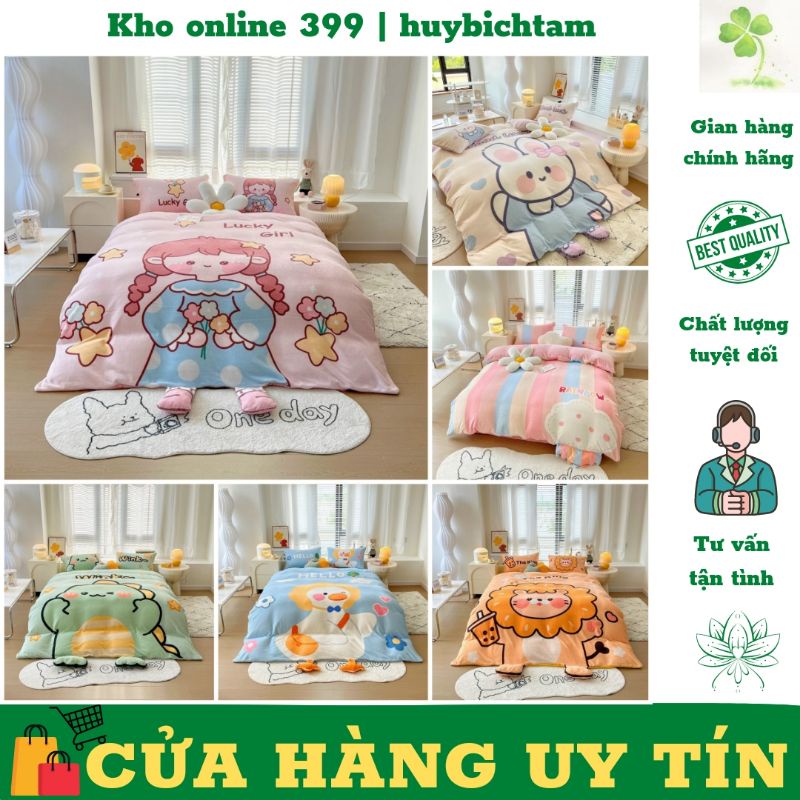 [RẺ VÔ ĐỊCH] set chăn ga nỉ nhung 5D cho bé đáng yêu ngộ nghĩnh, ga trải giường, vỏ gối vỏ chăn
