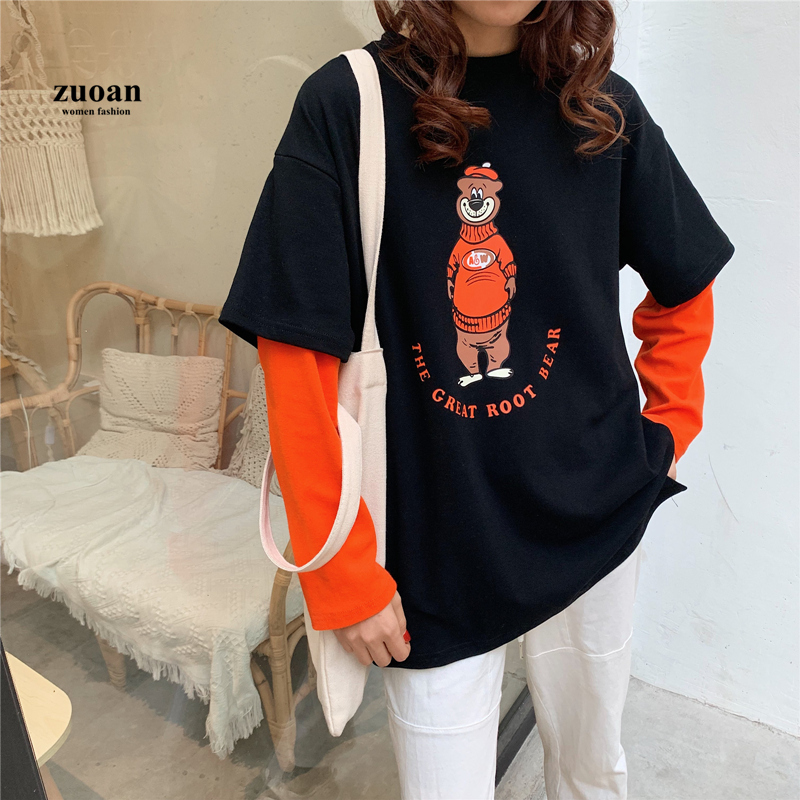 SUXI Áo Thun Nữ Tay Dài In Hình Hoạt Hình