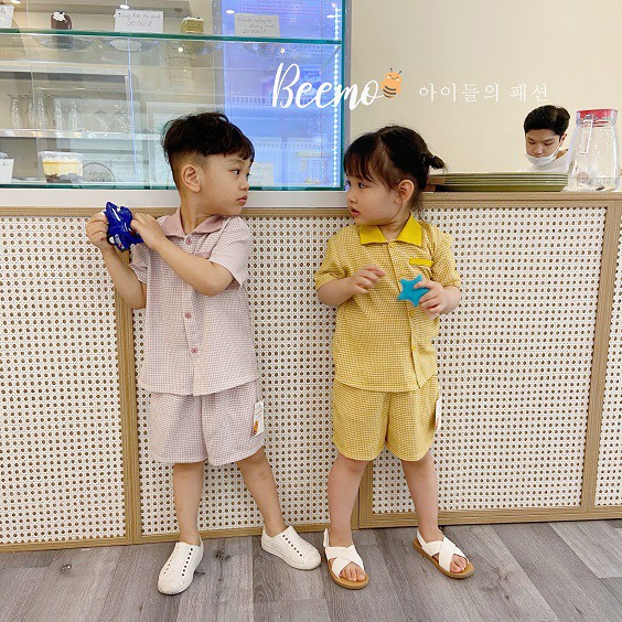 Bộ unisex kẻ caro hàng thiết kế hãng Bemoo, set đồ bộ phong cách Hàn Quốc