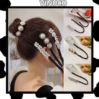 Kẹp búi tóc Vinuco dụng cụ búi tóc củ tỏi đính ngọc trai sang chảnh SC25