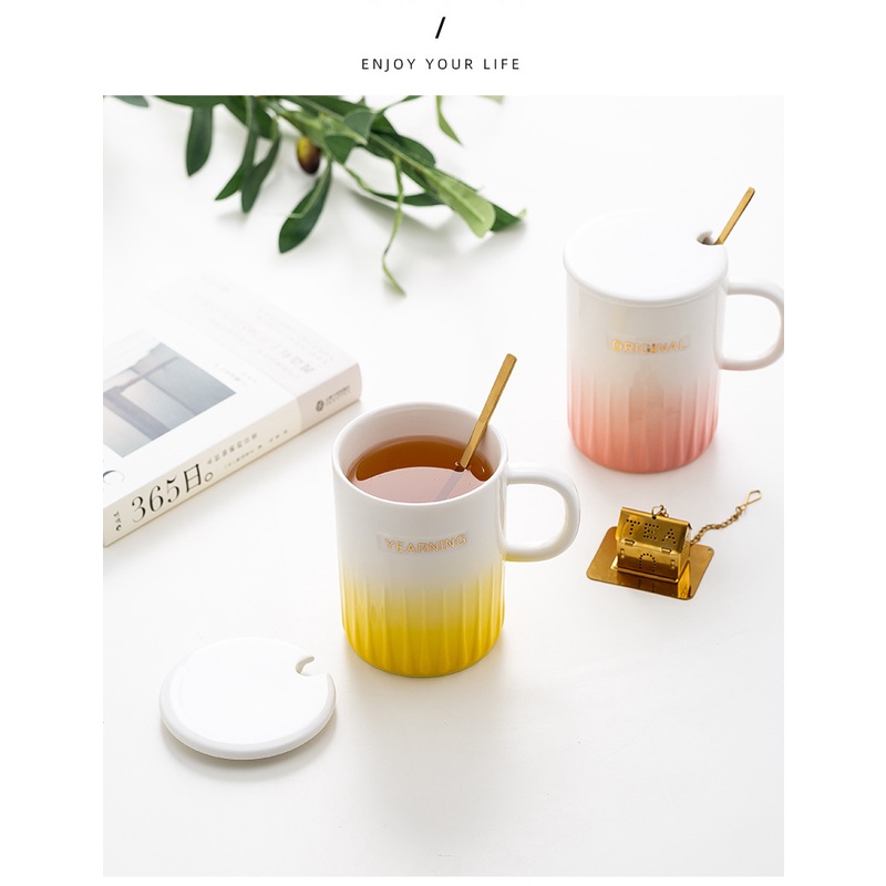 (Hàng Đẹp) Ly Sứ Cao Cấp Cho Dân Văn Phòng, An toàn sức khỏe – Khơi nguồn sáng tạo.Kèm nắp đậy và thìa.