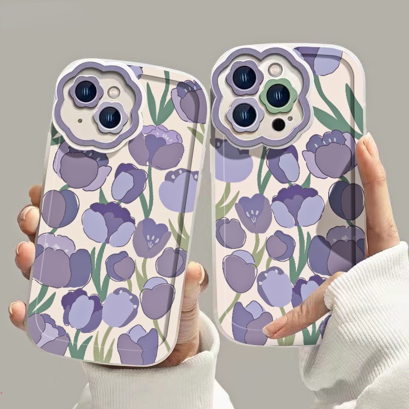 Ốp Điện Thoại Mềm Chống Sốc Họa Tiết Hoa Tulip Cho iPhone 13 11 12 Pro Max 7 8 Plus X XS Max XR