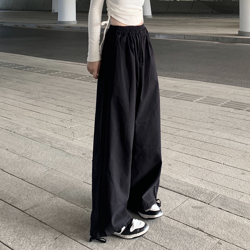SUXI Quần Dài Thể Thao Ống Rộng Màu Trơn Kiểu Vintage Cá Tính Cho Nữ