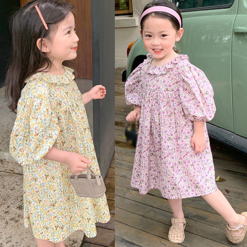 Đầm Hoa Tay Lửng Cho Bé Gái