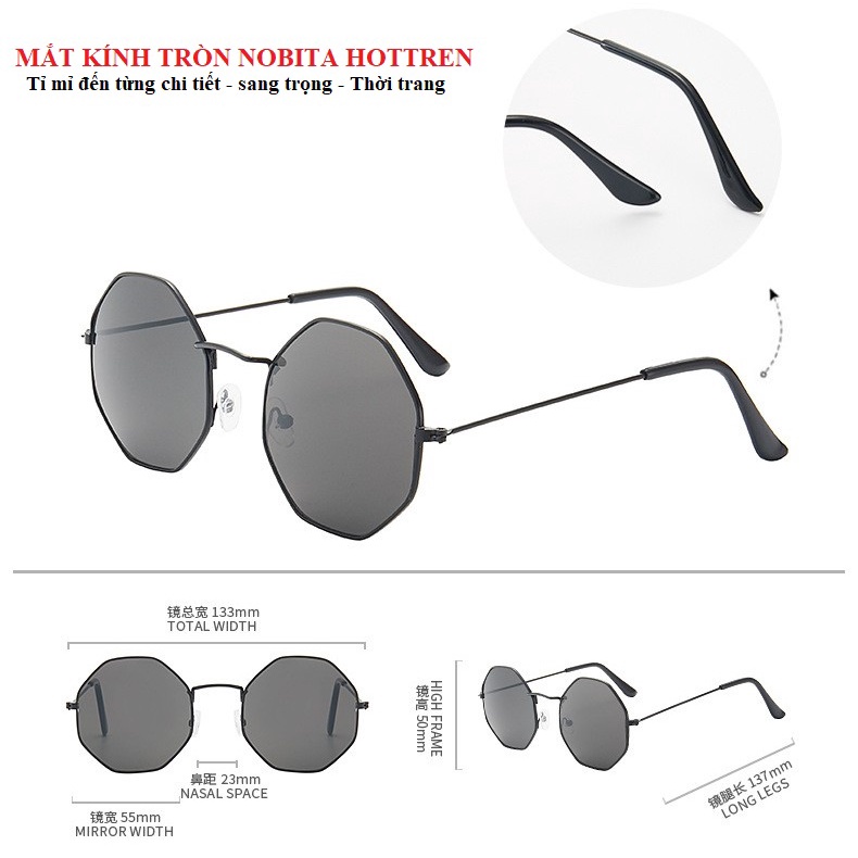 Kính tròn đa giác NOBITA phong cách ULZZANG đẹp độc lạ nhiều màu HOTTREND KI04