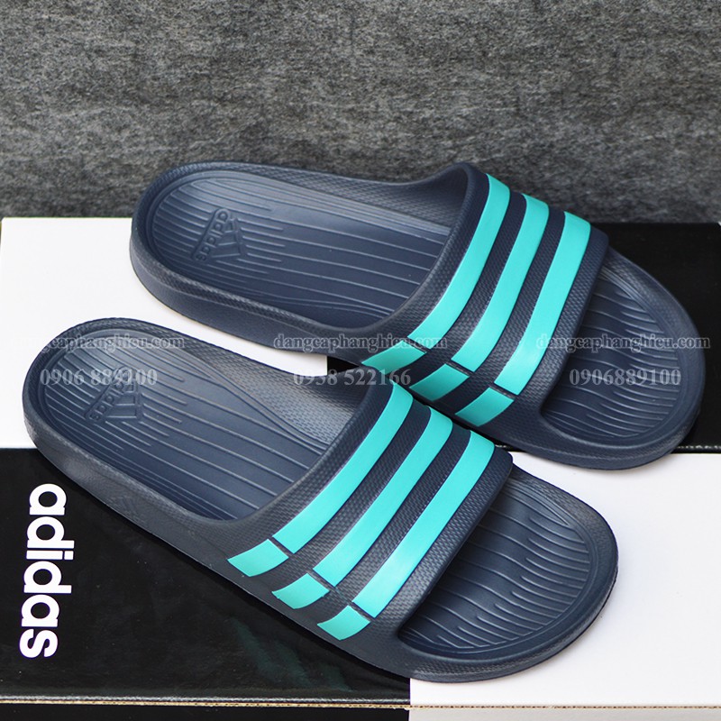 DÉP ADIDAS DURAMO CHÍNH HÃNG MÀU XANH NHỚT SỌC XANH NGỌC