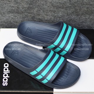 DÉP ADIDAS DURAMO CHÍNH HÃNG MÀU XANH NHỚT SỌC XANH NGỌC