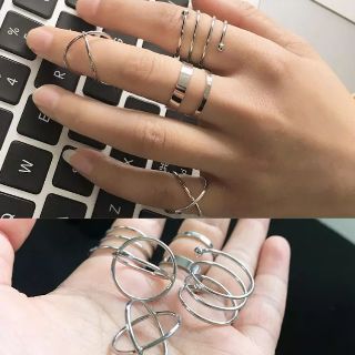 Set nhẫn gồm 6 chiếc thời trang màu bạc