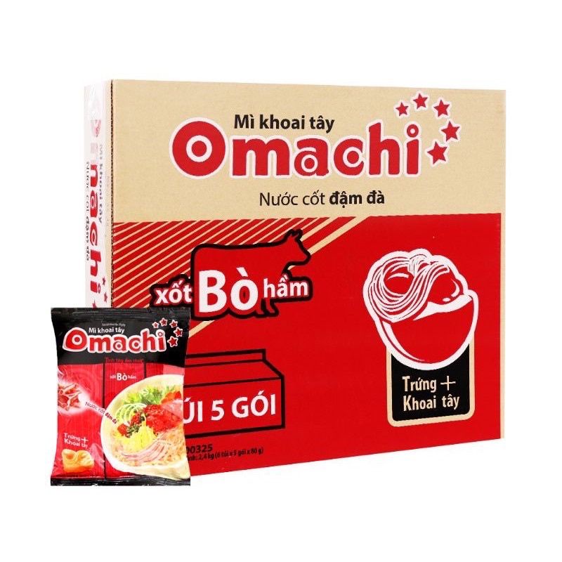 Thùng 30 gói Mì khoai tây Omachi tôm chua cay/ bò hầm/ mì hảo hảo/ mì lẩu thái