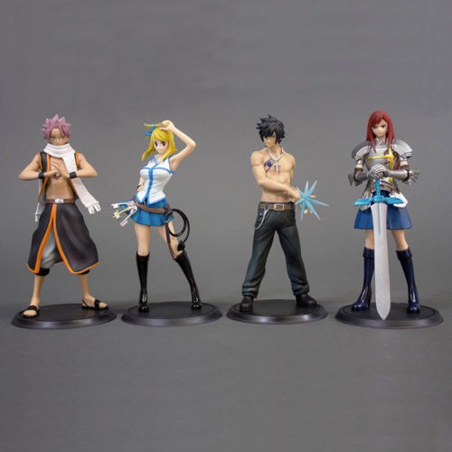 Set 4 mô hình mô phỏng nhân vật phim hoạt hình Fairy Tail Natsu Dragneel Gray Lucy Erza