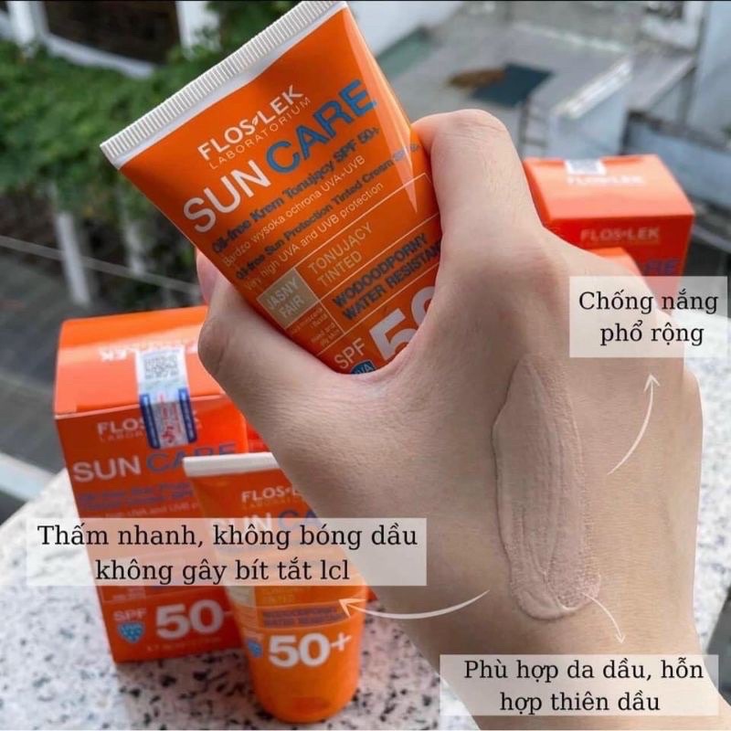 Kem chống nắng Floslek Sun Care Oil Free Tinted Cream SPF50+
