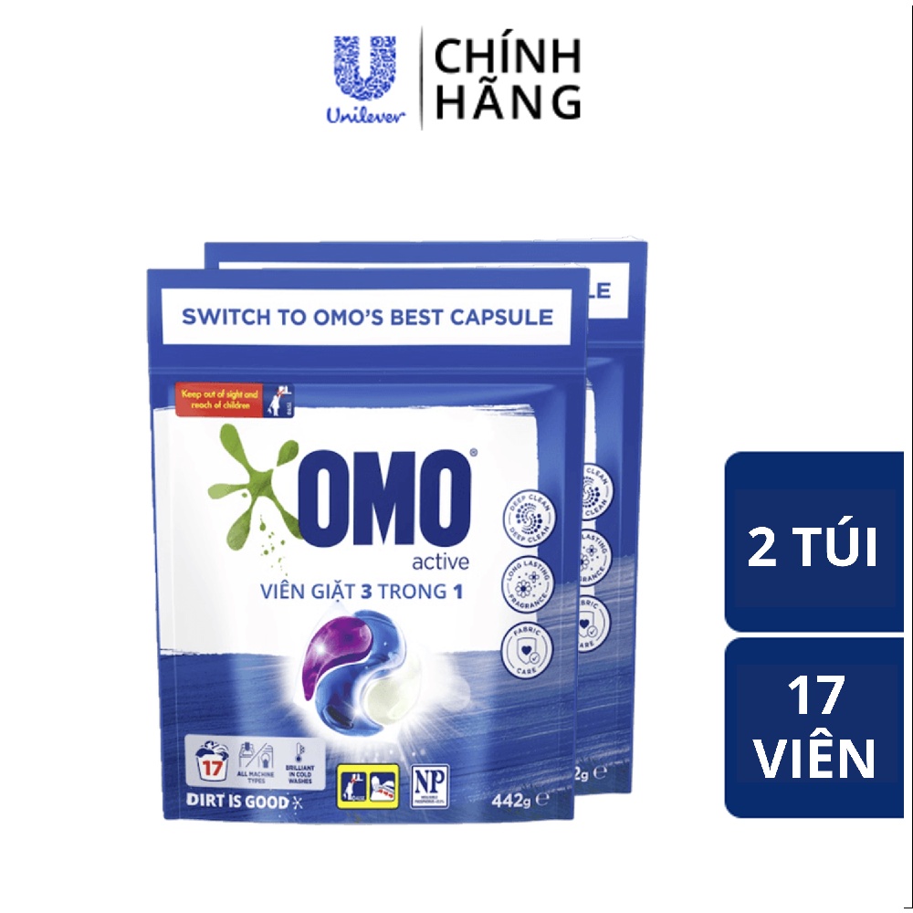 Combo 2 Túi Viên Giặt Tiện Lợi OMO Công Nghệ Anh Quốc - Bền Màu (17 Viên/Túi)