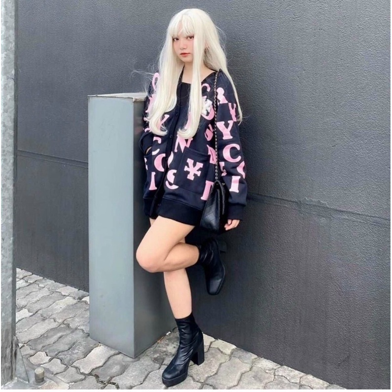 Áo khoác nỉ cardigan có nút form rộng in chữ dưới 70kg mặc rộng y hình - T0N | BigBuy360 - bigbuy360.vn