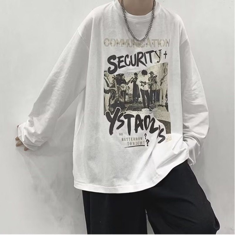 Áo Thun Nam Dài Tay Dáng Rộng In Hình Phong Cách Hip hop Cá Tính
