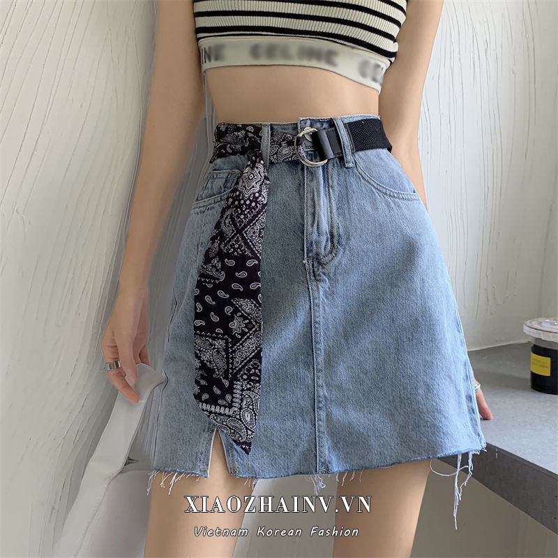 Chân váy jean chữ A lưng cao phong cách Hàn Quốc thời trang | BigBuy360 - bigbuy360.vn