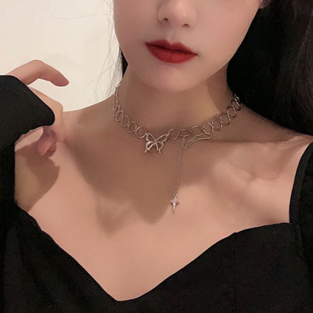 Ở stcok| Vòng cổ Hợp Kim Mặt Hình Bướm Đính Đá Sang Trọng Cho Nữ