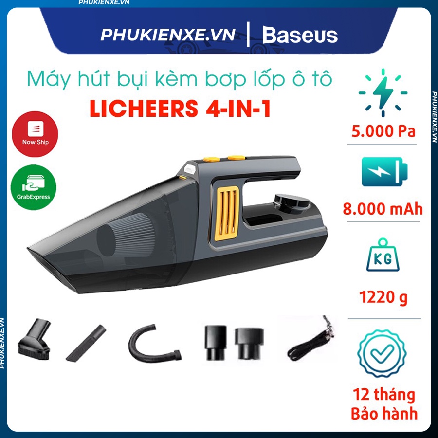 Máy hút bụi Licheers 4in1 tích hợp bơm lốp xe đo áp suất lốp 5000Pa 100W 12V và đèn soi sáng tiện dụng
