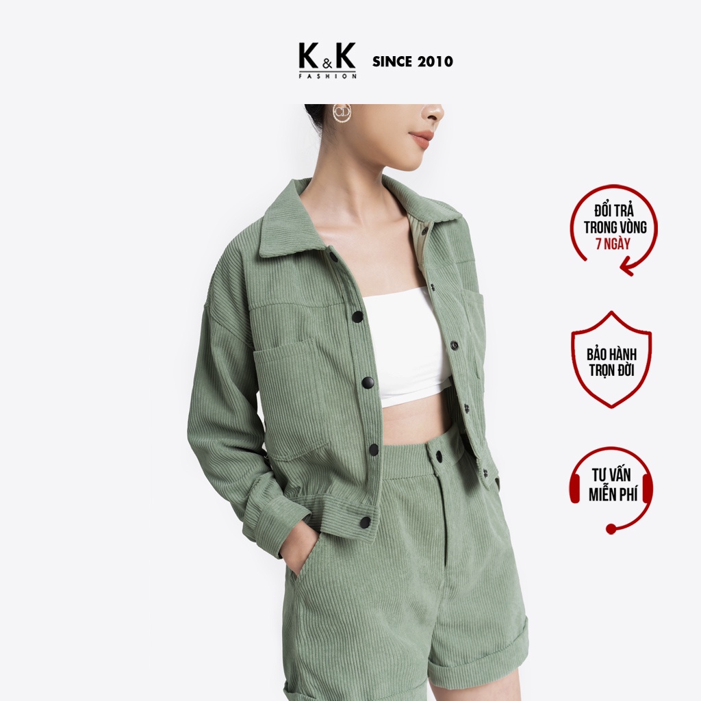 Áo Khoác Sơ Mi Nữ Lửng Tay Dài K&K Fashion AK11-01 Chất Vải Nhung Tăm