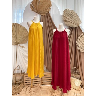 Đầm maxi dập ly cổ yếm