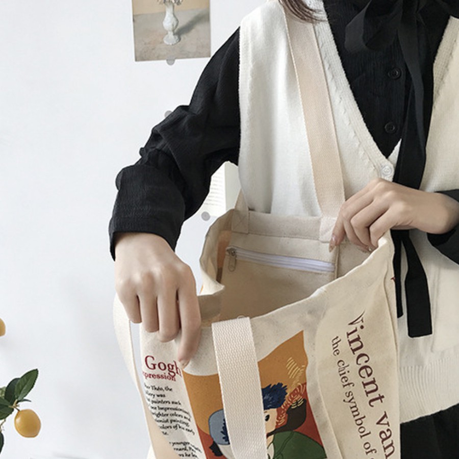 [Mã FASHIONGREEN264 giảm 10% tối đa 30k đơn từ 99k] Túi vải tote phong cách vintage mẫu mới - Túi báo canvas đeo chéo