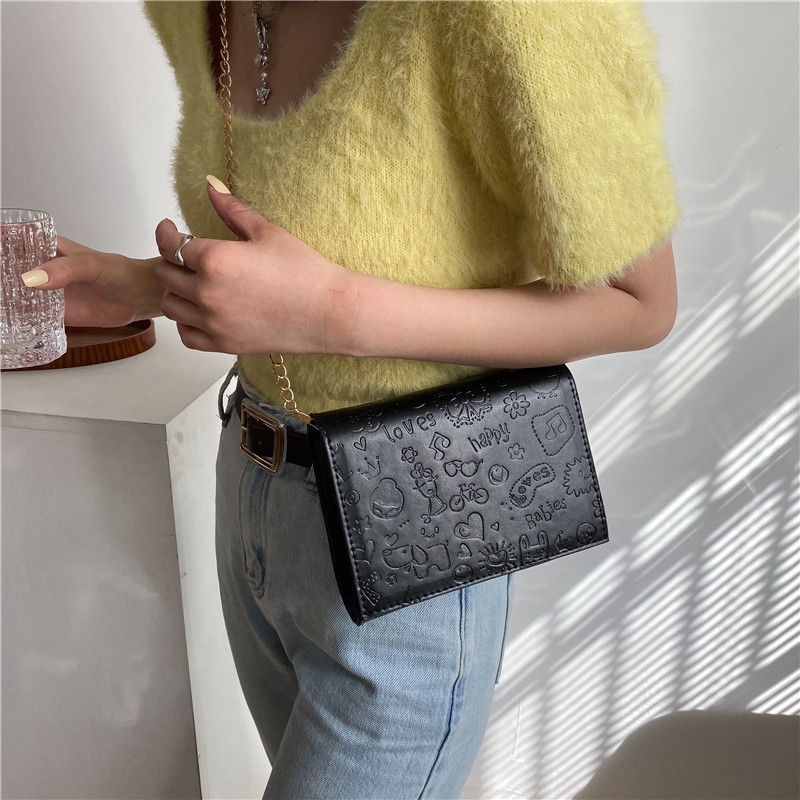 Túi Đeo Chéo Da PU Dáng Vuông Nhỏ Phối Dây Xích Thời Trang Cho Nữ