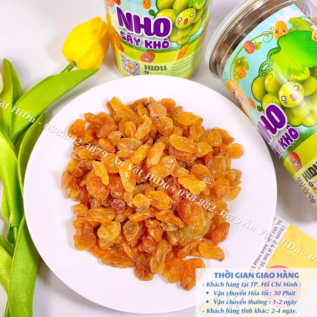 Nho sấy khô không đường  500gr Hủ pet Ăn vặt HiDu