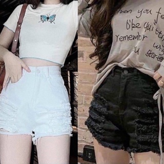 Quần Short Kaki co Giãn Mạnh Rách tầng táo bạo cực Xinh 2 màu Đen trắng Cao cấp MÂY_1989