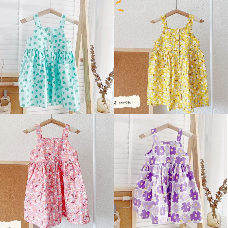 11-34kg Váy 2 dây hoa bản to mozikid xinh yêu cho bé