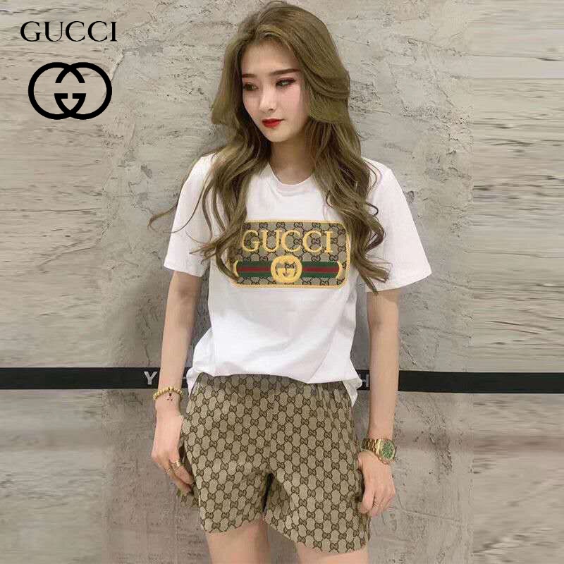 Bộ Đồ Gucci! Bộ Áo Thun In logo Kèm Quần Dài Thể Thao Thời Trang Cho Nữ