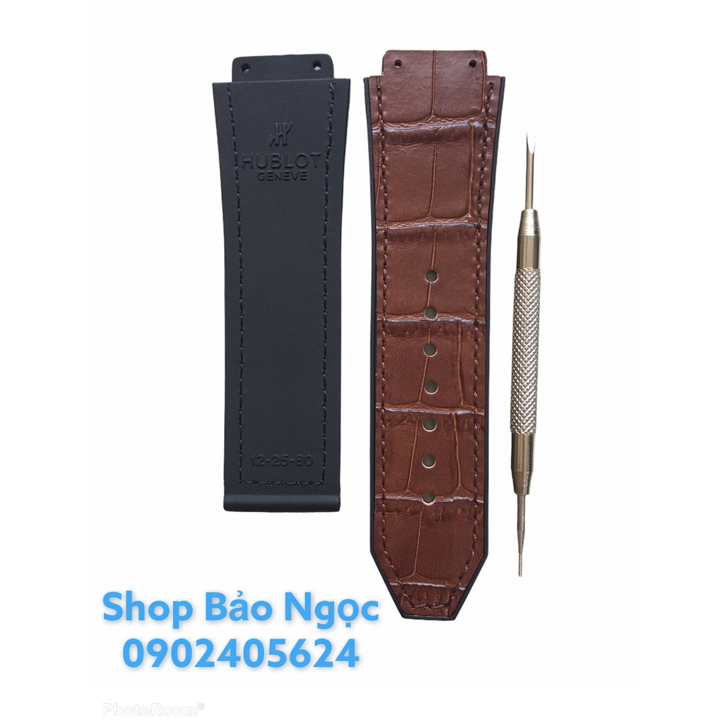 Dây đồng hồ cao cấp Hublot nam size 42 - Lót da vân cam size 19 x 25 x 22mm