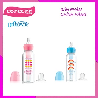 Bình sữa dr.brown's natural flow nhựa pp bpa free cổ hẹp 250ml xanh dương/ hồng- concung