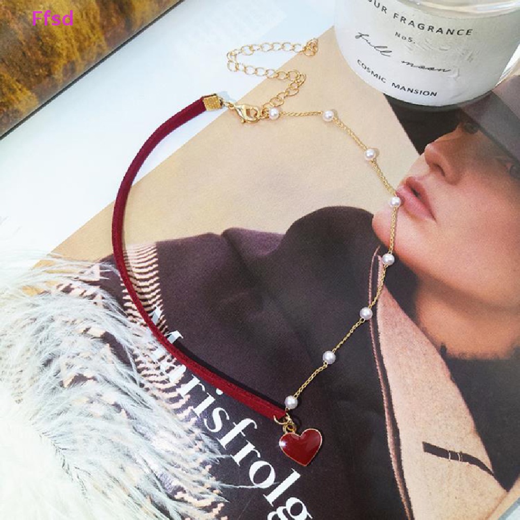 {Ffsd} Vòng Cổ Choker Ngọc Trai Hình Trái Tim Đỏ Quyến Rũ Thời Trang Làm Quà Tặng Bán Chạy Cho Nữ