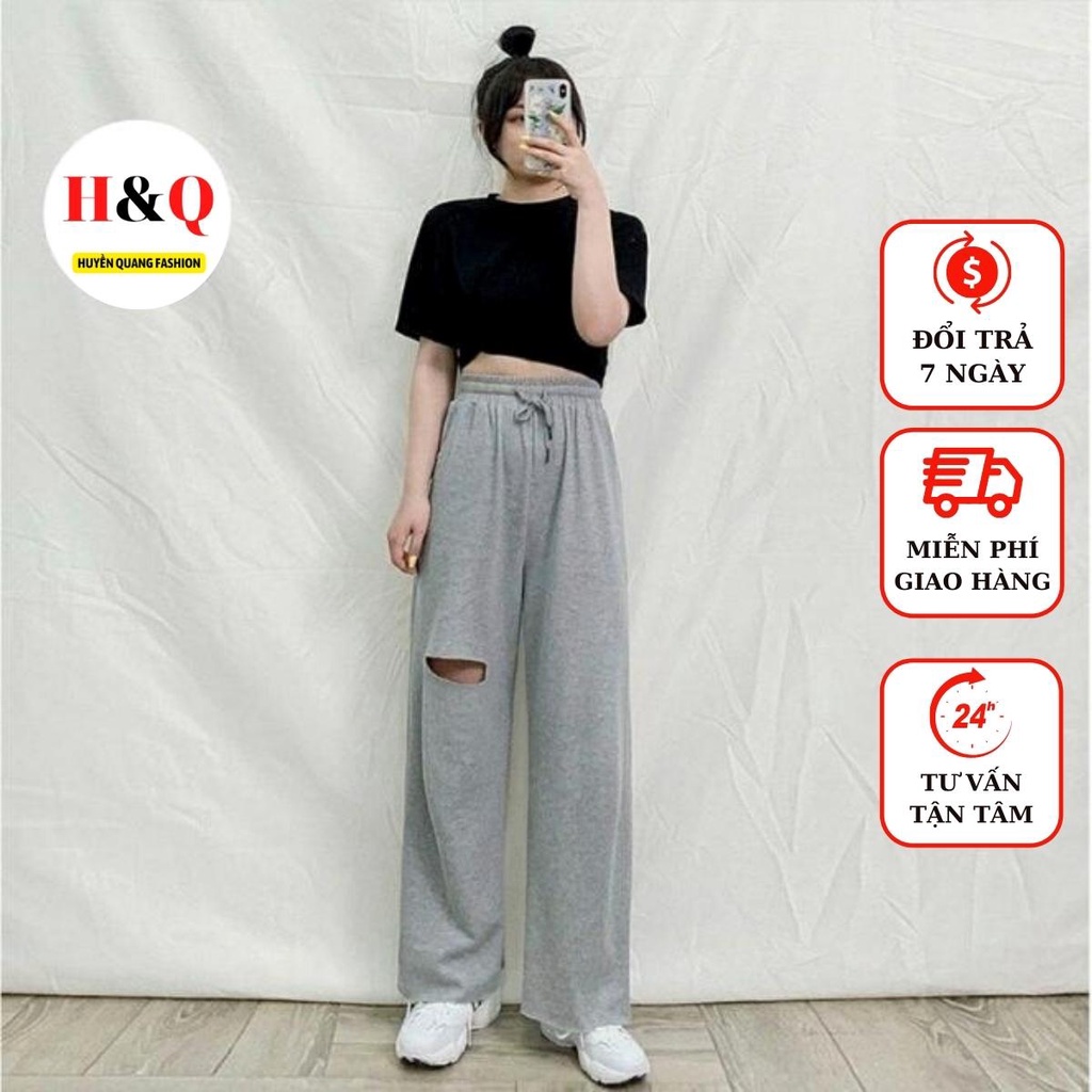 Quần ống rộng rách gối - quần jogger thể thao unisex dáng suông cạp chun chất da cá siêu chân dài Ulzzang _ Huyền Quang