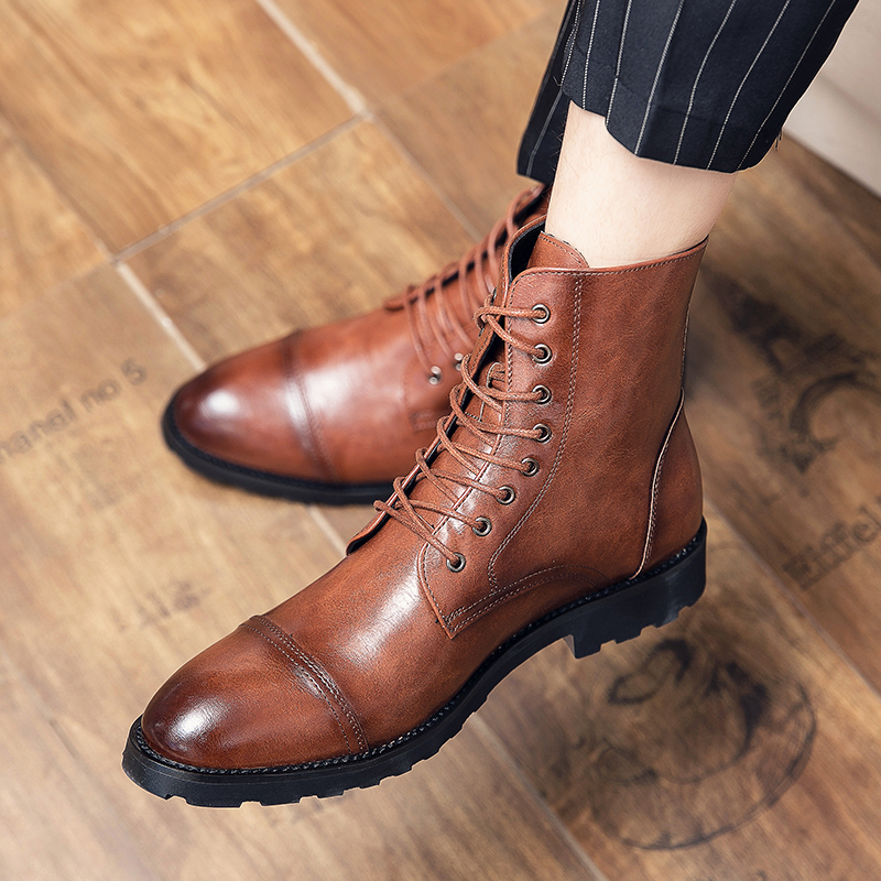 Giày bốt da cổ cao thời trang sang trọng cho nam size 38-48