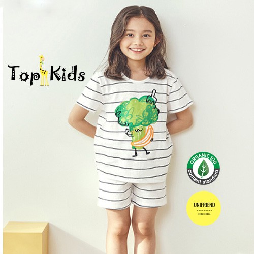 Bộ đồ COTTON cao cấp, bé trai, bé gái Kẻ Trắng- Unifriend Hàn Quốc -bộ cộc tay mùa hè, từ 10- 60kg, Topkid_vietnam