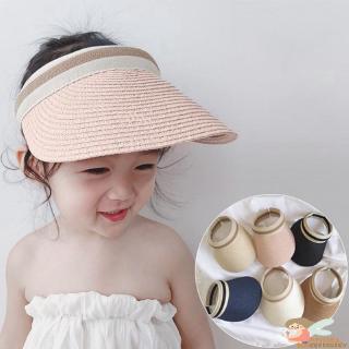Mũ chống nắng hở đầu bằng rơm đan thời trang đi biển cho bé gái