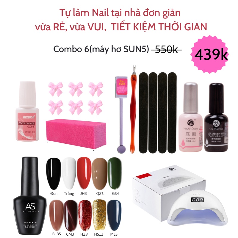 Bộ làm móng tự làm nail tại nhà (sơn gel AS + base top + phụ kiện nail) VUA SƠN AS 15ml