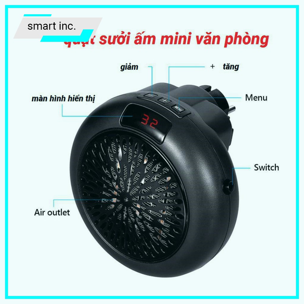 Máy Sưởi Ấm Nóng Văn Phòng Ngủ 900w Quạt Sưởi Ấm Điều Hòa Nhiệt Độ Mùa Đông Cầm Tay Để Bàn Mini Treo Tường Cắm Điện