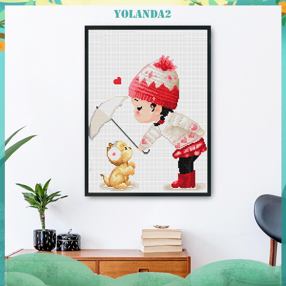 Bộ Tranh Thêu Chữ Thập 11ct Tự Làm Hình Bé Gái Và Động Vật