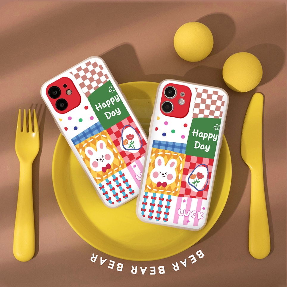 Ốp iphone - Ốp lưng iphone cạnh vuông viền camera Happy Rabbit dành cho ip 6 đến 14promax - G57