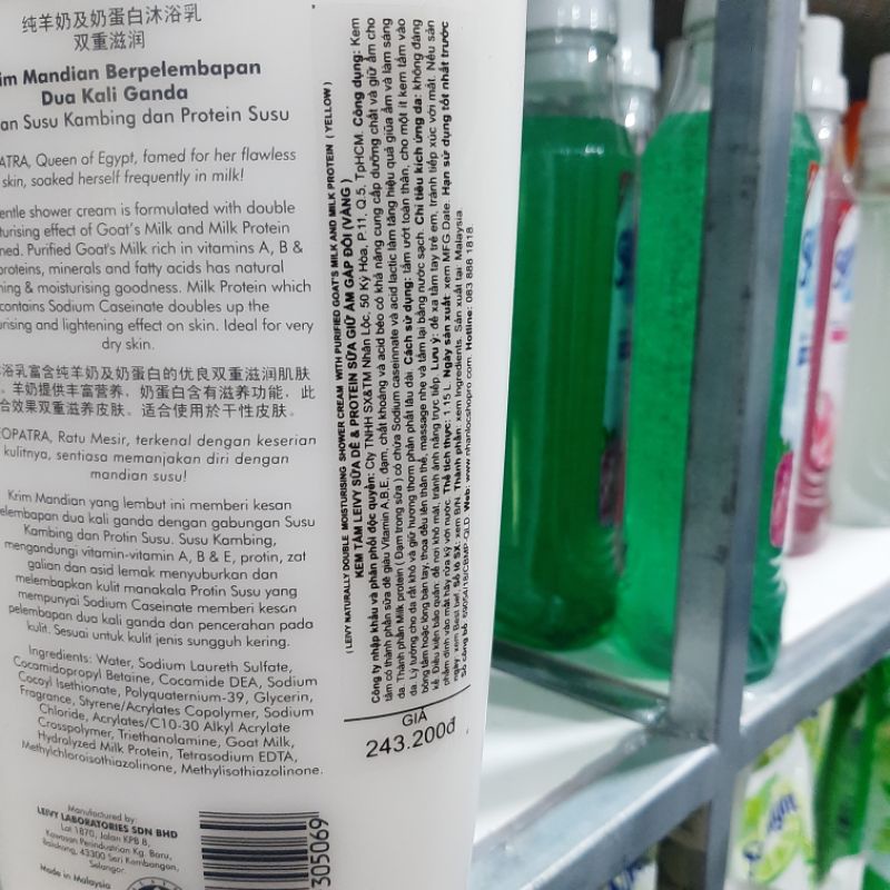 Kem Tắm Leivy Sữa Dê Và Protein Dưỡng Ẩm Gấp Đôi Naturally 1150ml (vàng)