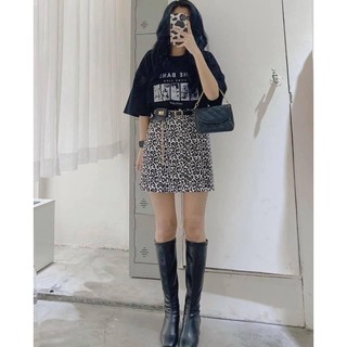 Set chân váy beo + áo pull
